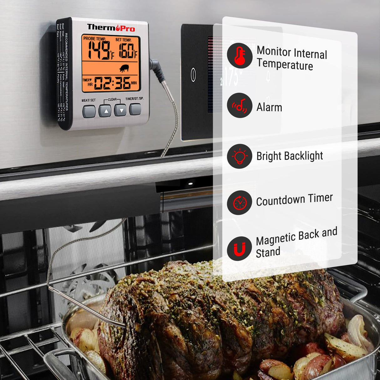 ThermoPro TP16S Digital Meat Thermometer for Cooking and Grilling, BBQ Food Thermometer with Backlight and Kitchen Timer, Grill Temperature Probe Thermometer for Smoker, Barbecue, Oven, Baking,Oil ThermoPro