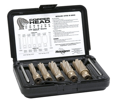 Hougen 18002 Copperhead Carbide Annular Cutter Kit 9/16, 11/16, 13/16, 15/16, 1-1/16" 2-Inch Depth of Cut 3/4-Inch Weldon Shank and Fusion2 Shank For Magnetic Drills