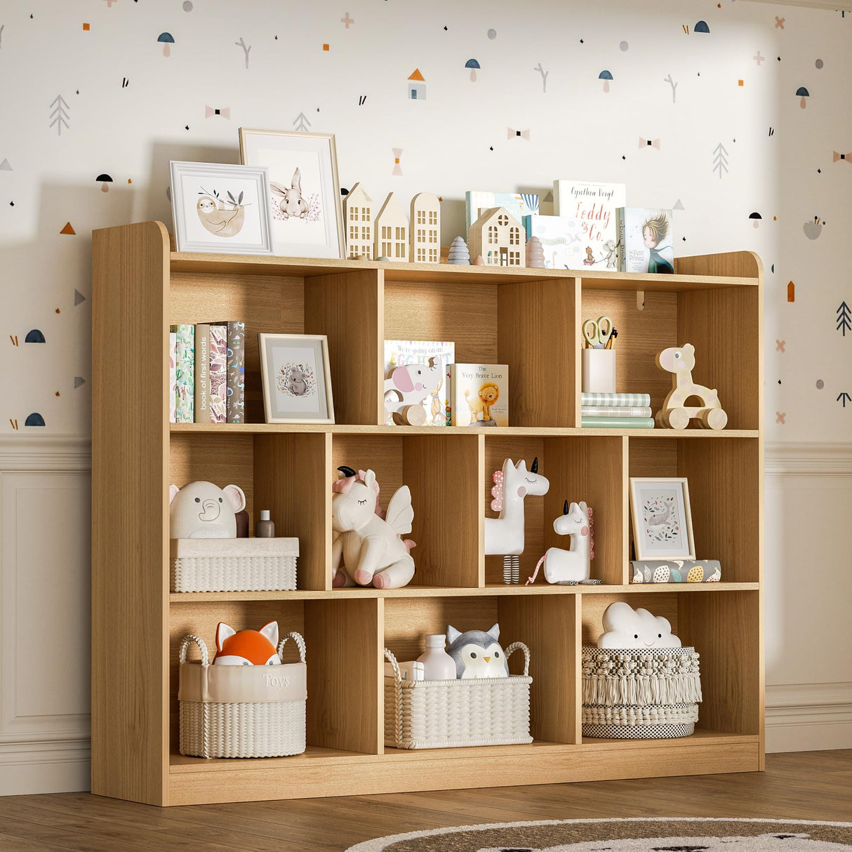 DIYART Oak Bookshelf, Wood Bookcase with 3 Tier Open Shelves, 10-Cube Minimalist Storage Shelf for Living Room, Bedroom, 55.1" W x 42.5" H DIYART