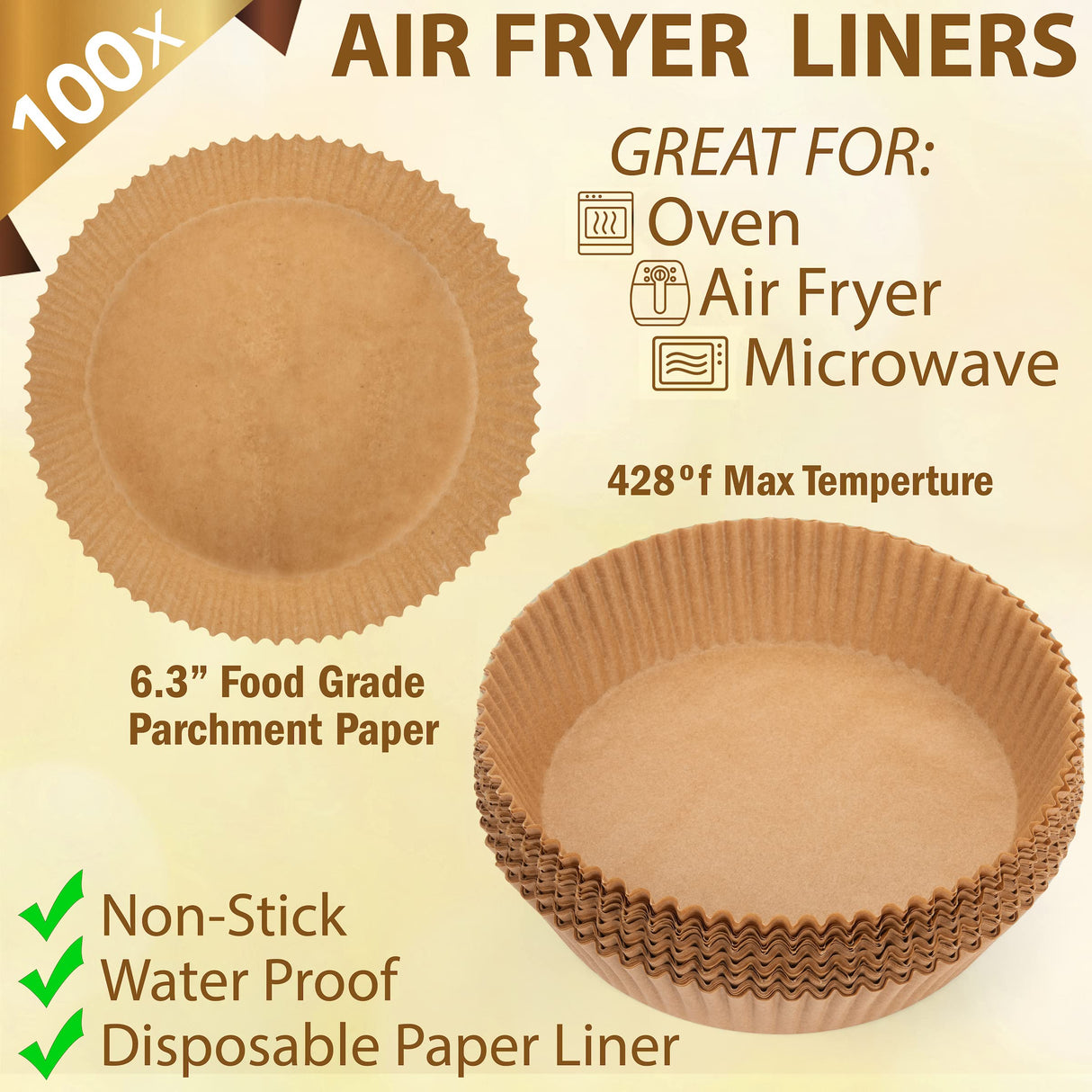 Air Fryer Liners Disposable Parchment Paper, 100 Count - Round 6-7 Inch, Non- Stick Parchment Paper Sheets Liners For Air Fryers 2-5 Quart, Disposable Round Air Fryer Liners (6.3" Round - 100CT) LSR LORESO