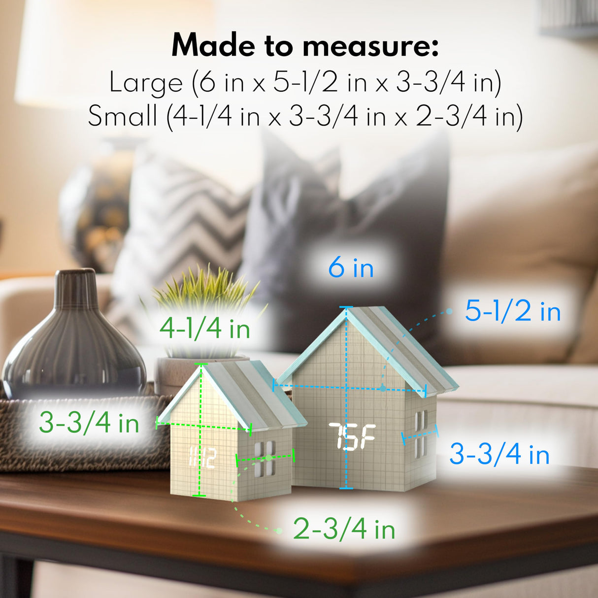 Driini Digital House Shaped Alarm Clock with Temperature Display (Stripe Wood) – Modern Aesthetic - Cute Cube Frame and White LED Dimmer - Perfect Large Desk Clock for Bedside Table or Bedroom Mantle Driini
