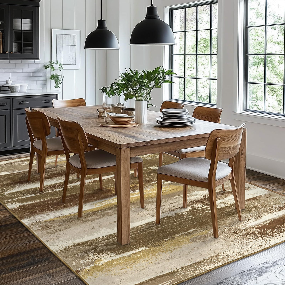 plumlik Area Rugs for Living Room, 6x9 Brown Modern Abstract Rugs for Bedroom, Large Washable Boho Rug with Non-Slip Rubber Backing for Dining Room Dorm Classroom Farmhouse Kids Playroom plumlik