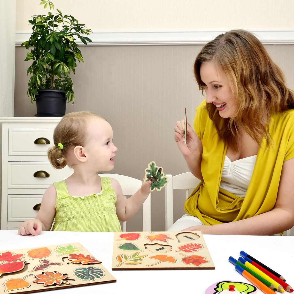 Kathfly 2 Pieces Leaf Wooden Jigsaw Puzzles Leaf Puzzle Montessori Toy Montessori Puzzle Early Educational Learning Puzzle for Birthday Gift Early Education School (Fresh) Kathfly