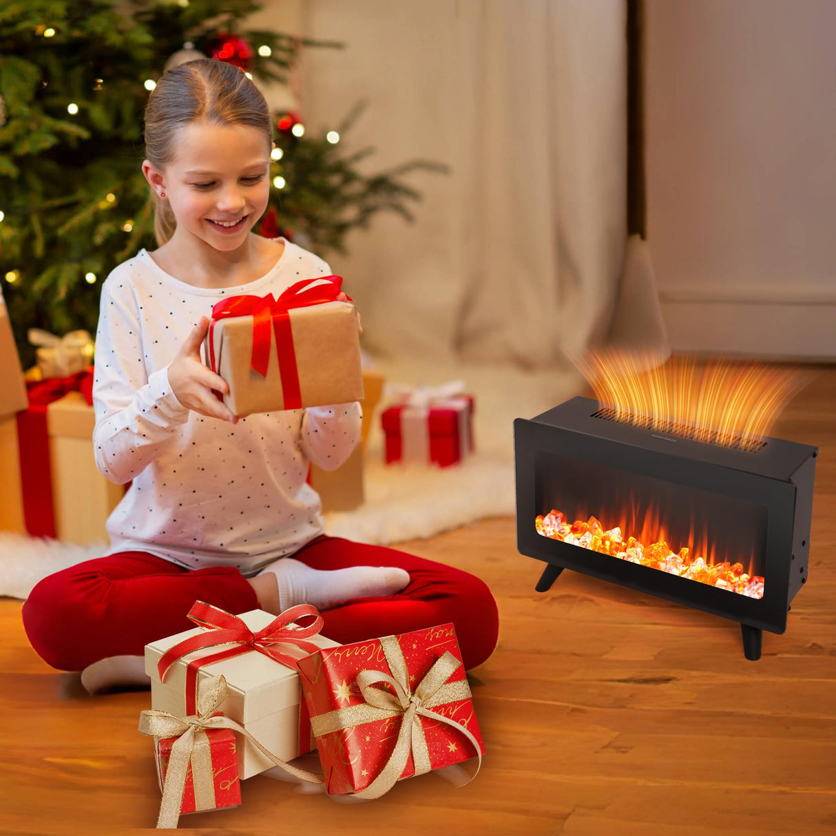 16" Small Electric Fireplace Heater - Desk Space Heater with Realistic Led 3D Flames, Freestanding Fire Places Electric Fireplace Stove, Infrared Heater Indoor, 750 | 1500w, Overheating Protection FLAME&SHADE