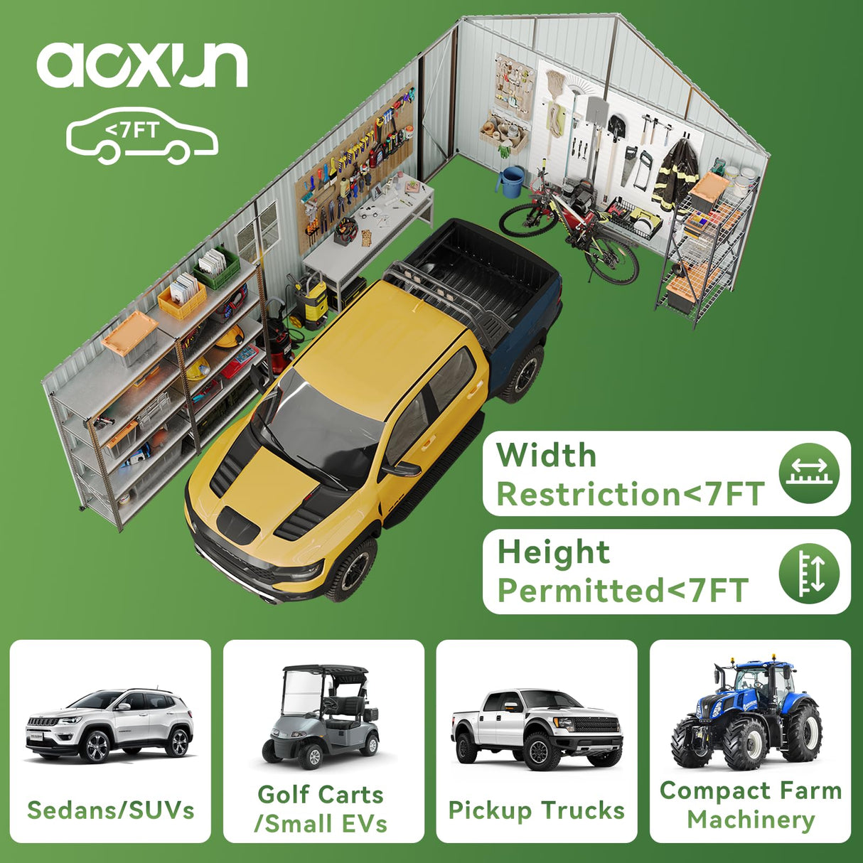 Aoxun 12x20x9.3 FT Shed Outdoor Metal Garage Shed 1700 CUFT Extra Large Storage Shed for Vehicles & Sundries 11" Snow Load Double-Door All-Weather Garden Shed (Brown) Aoxun