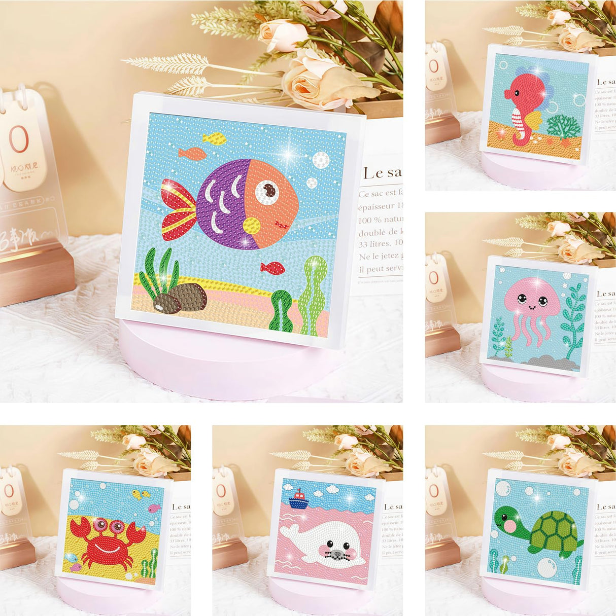 DIYGEMDOT 6 Pack Diamond Art Kits for Kids, Cute Animals Diamond Painting for Beginners, DIY 5D Gem Art for Girls & Boys Ages 6-8-10-12, Children's Christmas Gifts (6x6 inches) DIYGEMDOT