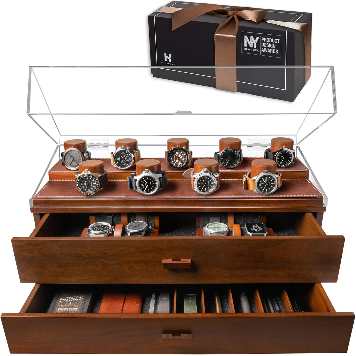 Holme & Hadfield Premium 17-Slot Wooden Watch Display Case – Extra Large Handcrafted Men’s Watch Box with Two Drawers – Father’s Day Gift for Crazy Collectors – Luxury Built to Last Holme & Hadfield