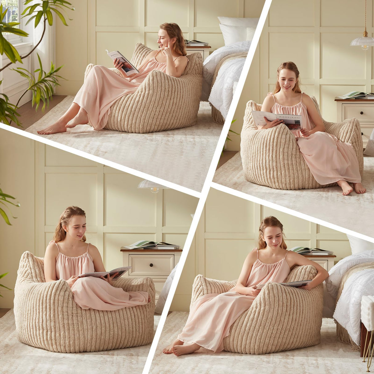 Achicsofar Giant Bean Bag Chairs for Adults Teens, Large Bean Bag Sofa Chairs with Filling Comfy Fuzzy BeanBag Chair with Armrests for Bedroom Living Room Reading Achicsofar