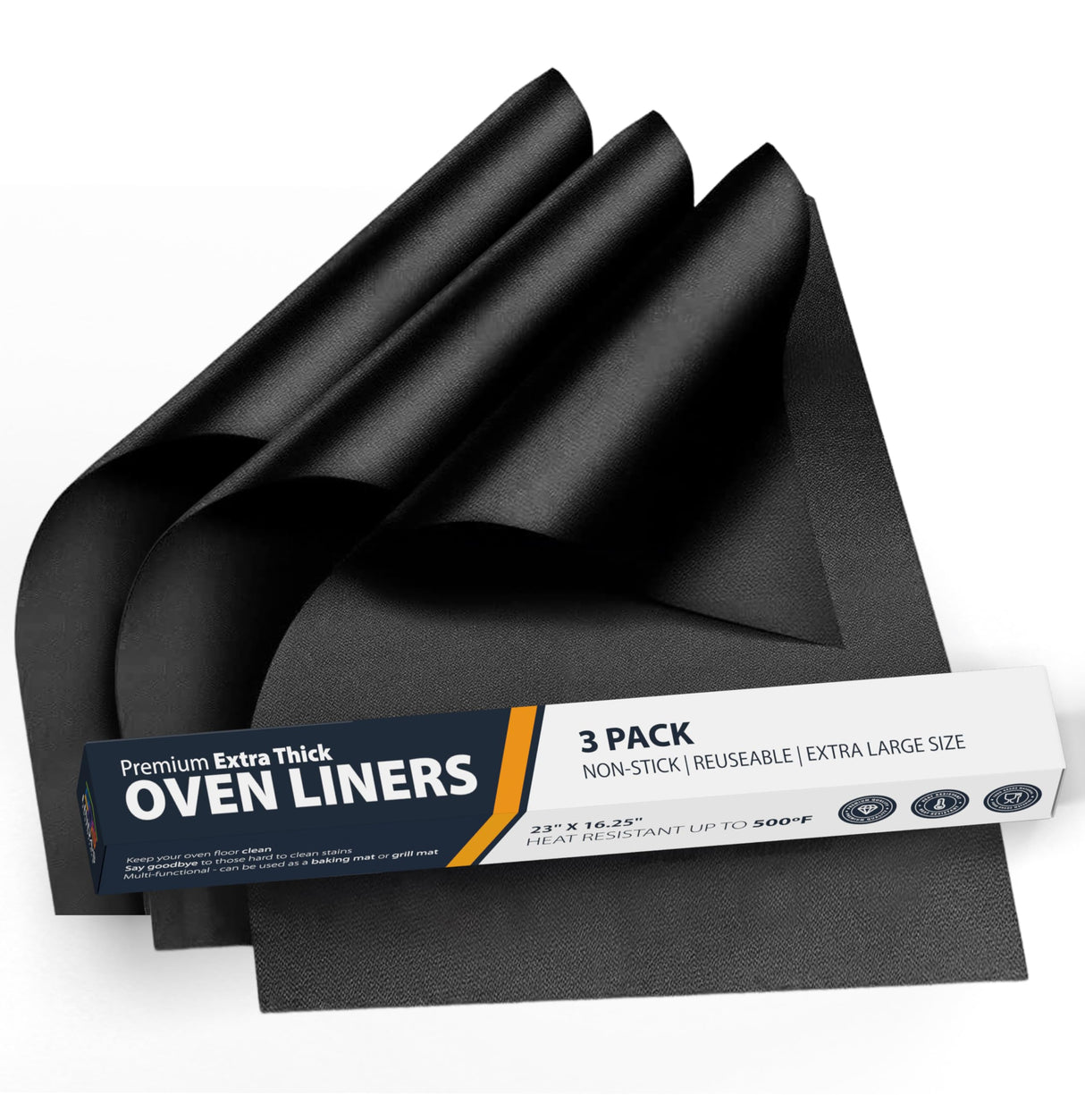 Oven Liners for Bottom of Oven - 3 Pack Large Heavy Duty Mats, 16.25”x23” Non-Stick Reusable Liner for Electric, Gas, Toaster Ovens, Grills - BPA & PFOA Free Oven Cleaning Kitchen Accessory (Black) Linda's Essentials