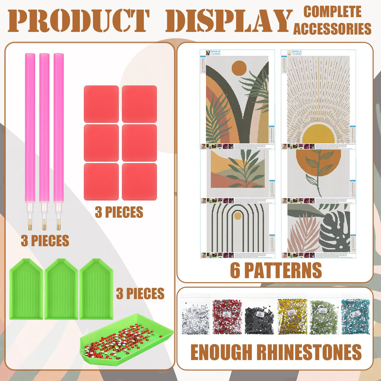 Trandraft 6 Pcs Diamond Art Paintings Kits 12 x 16 Inch Boho Diamond Art Accessories for Adults Gem 5d DIY Crafts Aesthetic Wall Decor for Home Trandraft