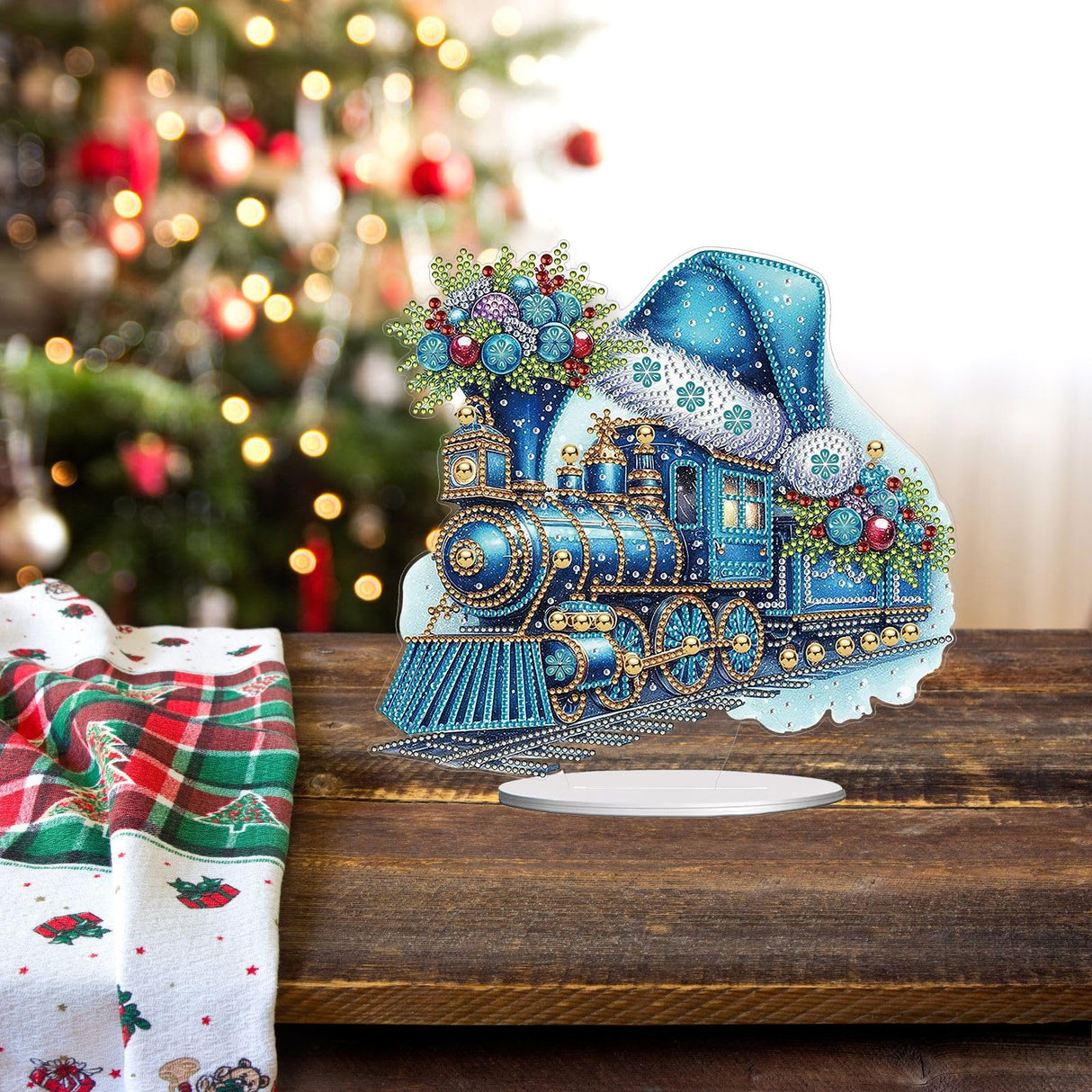 DoxQcs DIY Dot Diamond Tabletop Ornaments for Adults, Christmas Pattern Diamond Art Painting Home Decoration Ornaments for Home Office Decor (Single-Sided Diamond)-#36-Christmas Train DoxQcs