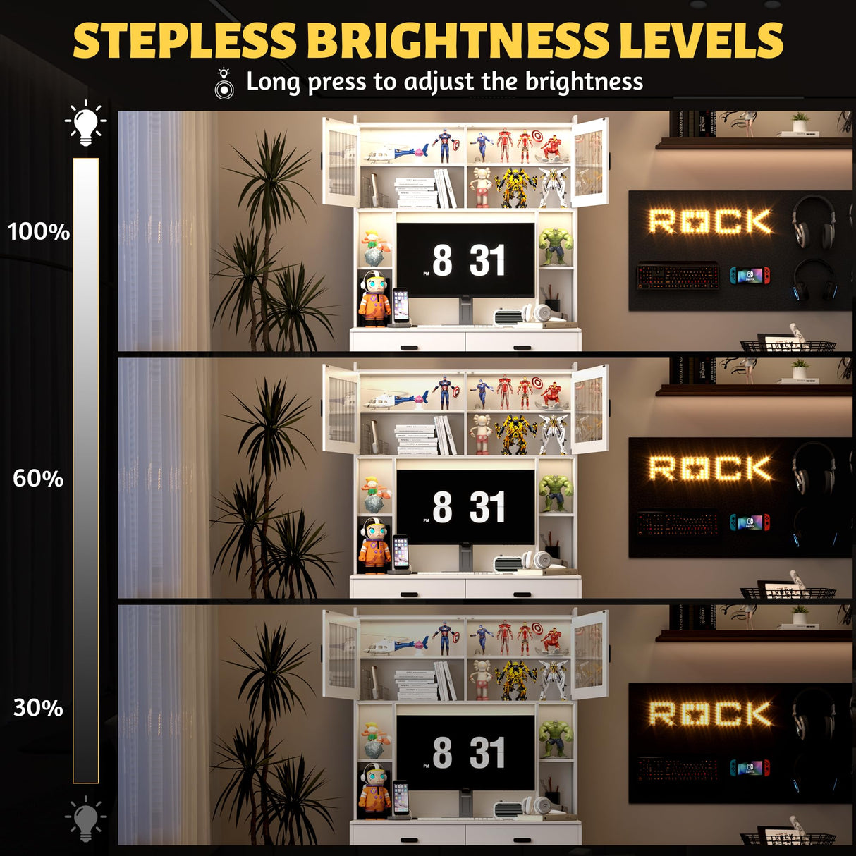 LVSOMT Home Office Desk with Hutch, Modern Computer Gaming Desk with LED Lights & Power Outlets, White Study Table with Storage Shelves, Teen Writing Desk for Bedroom, 40'' W LVSOMT