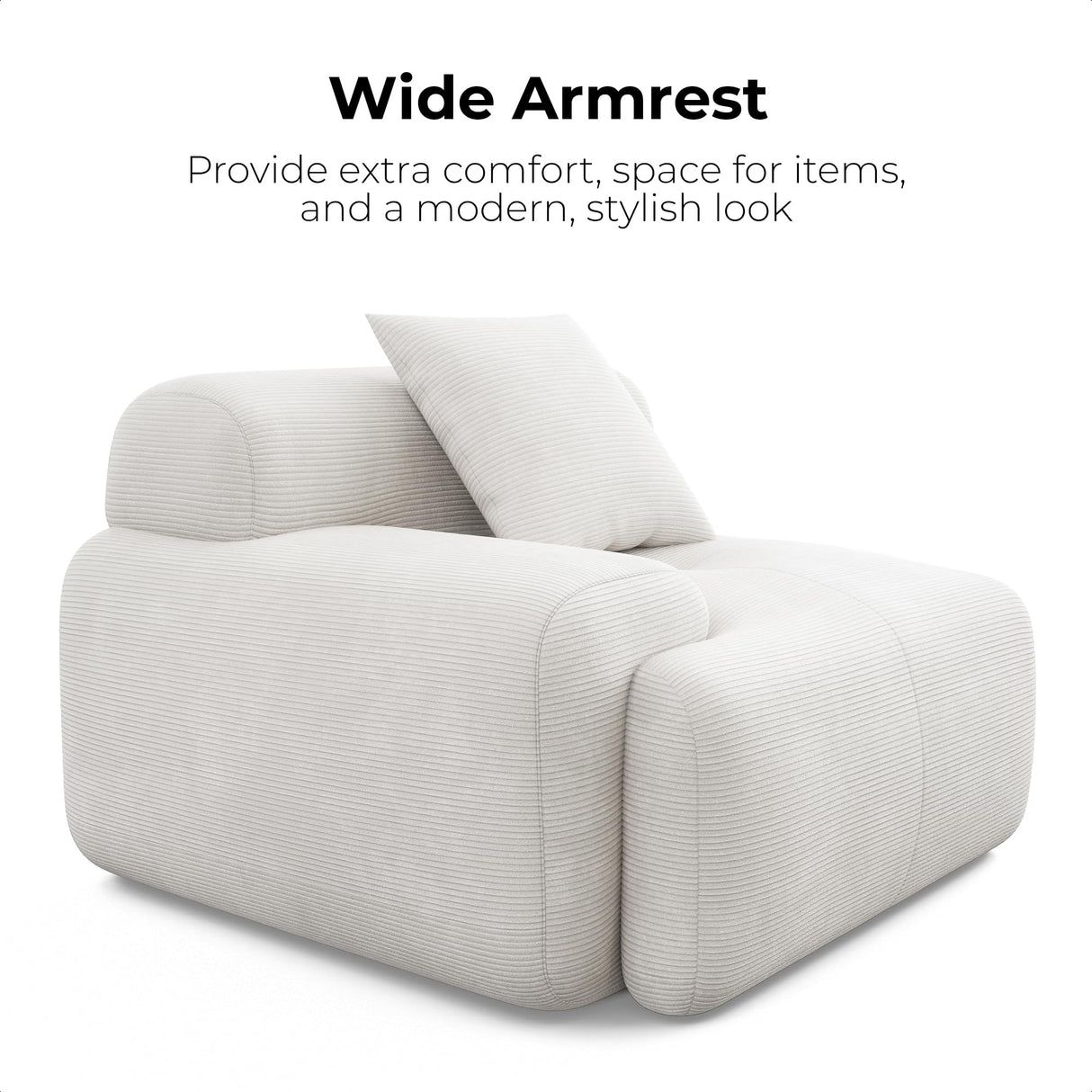 LIKIMIO 118" Modern L-Shaped Modular Sectional Sofa for Living Room, Corduroy Upholstery Beige, Oversized 3-Seater Couch with Deep Seat and Movable Ottoman – No Assembly LIKIMIO