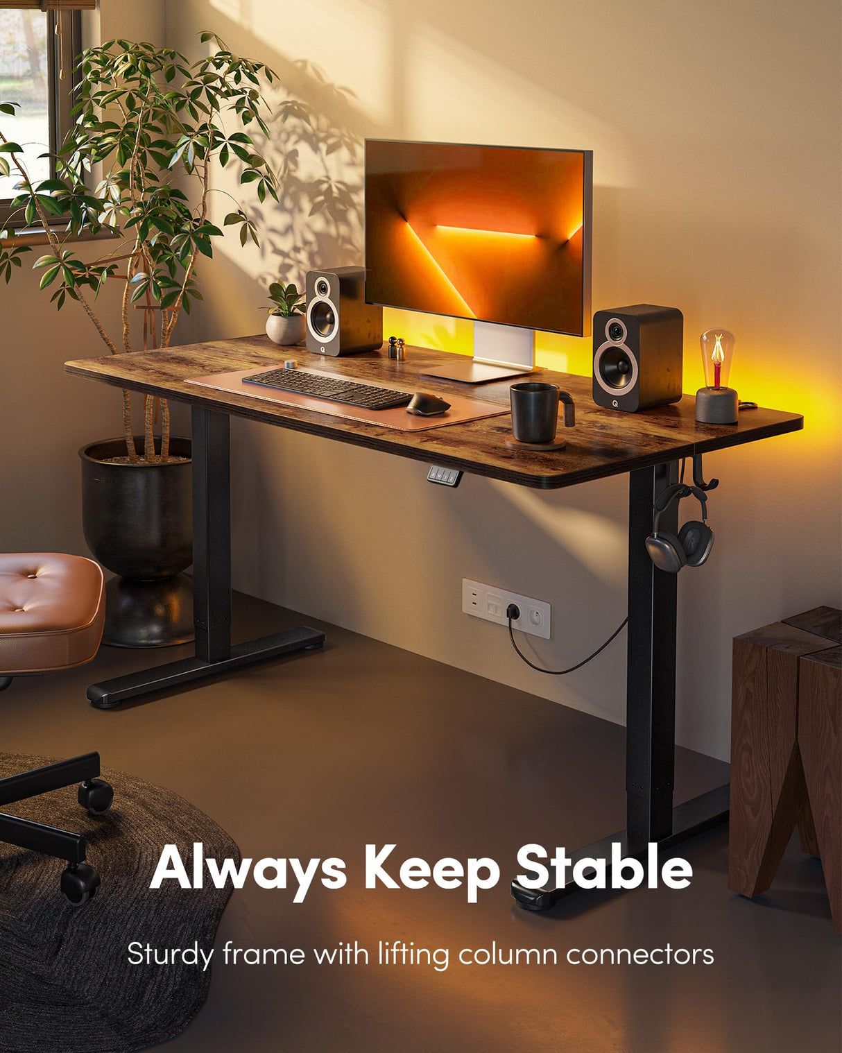 FEZIBO Electric Standing Desk, Height Adjustable Stand up Desk, 60 x 24 Inches Sit Stand Home Office Desk, Computer Desk, Rustic Brown FEZIBO