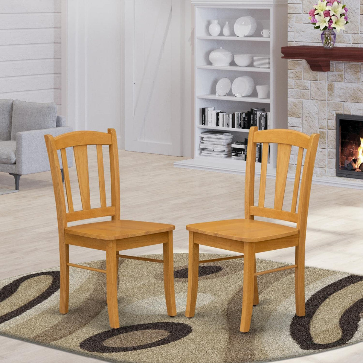East West Furniture DLC-OAK-W Dublin Dining Chairs - Slat Back Wooden Seat Chairs, Set of 2, Oak East West Furniture