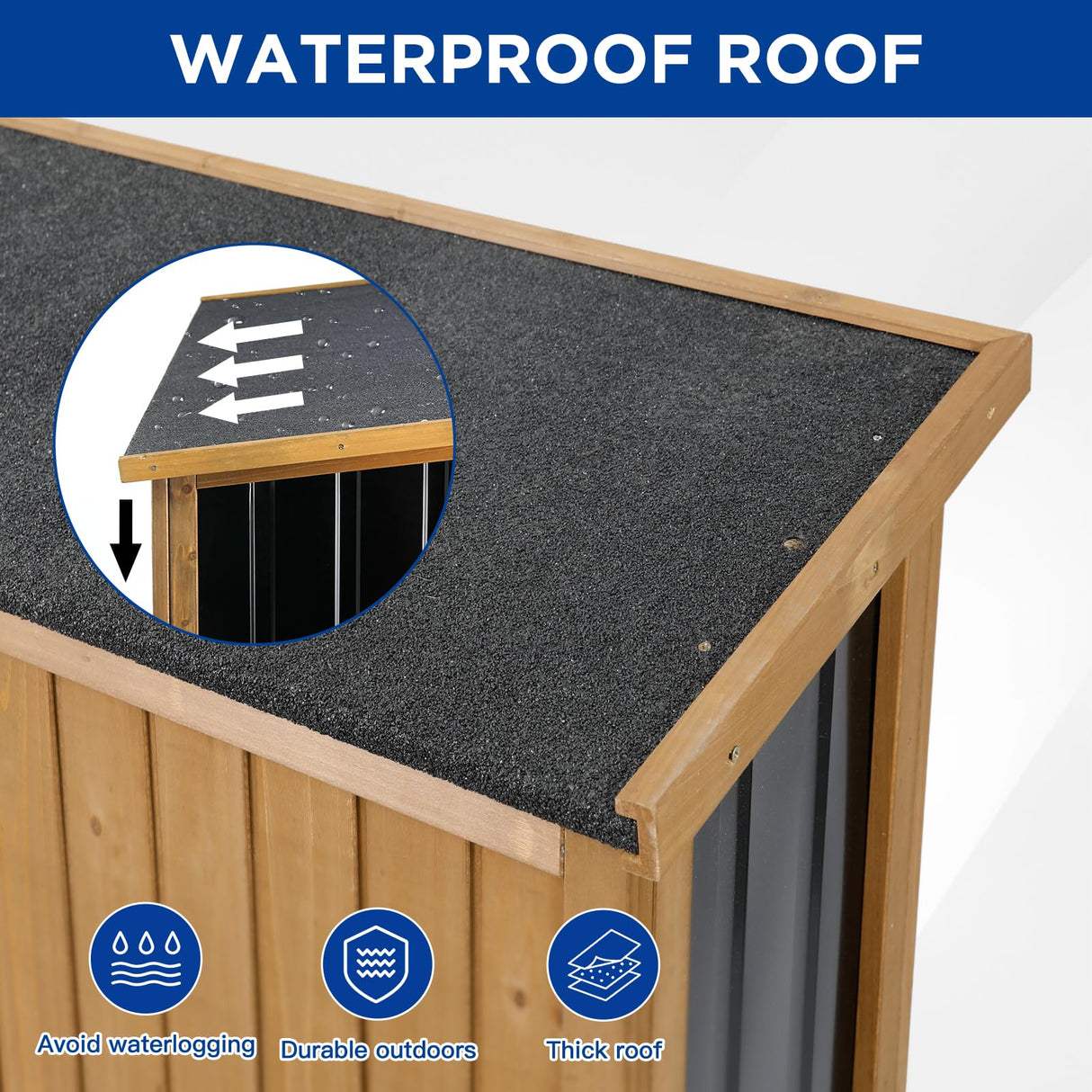 Outdoor Storage Cabinet Wood & Metal with Waterproof Roof, Garden Tool Shed with 3 Removable Shelves, 4 adjustable reinforced feet with metal brackets, 6 T-Hinge, magnetic door,15.6"D x 32.3"W x 66"H Gowoodhut