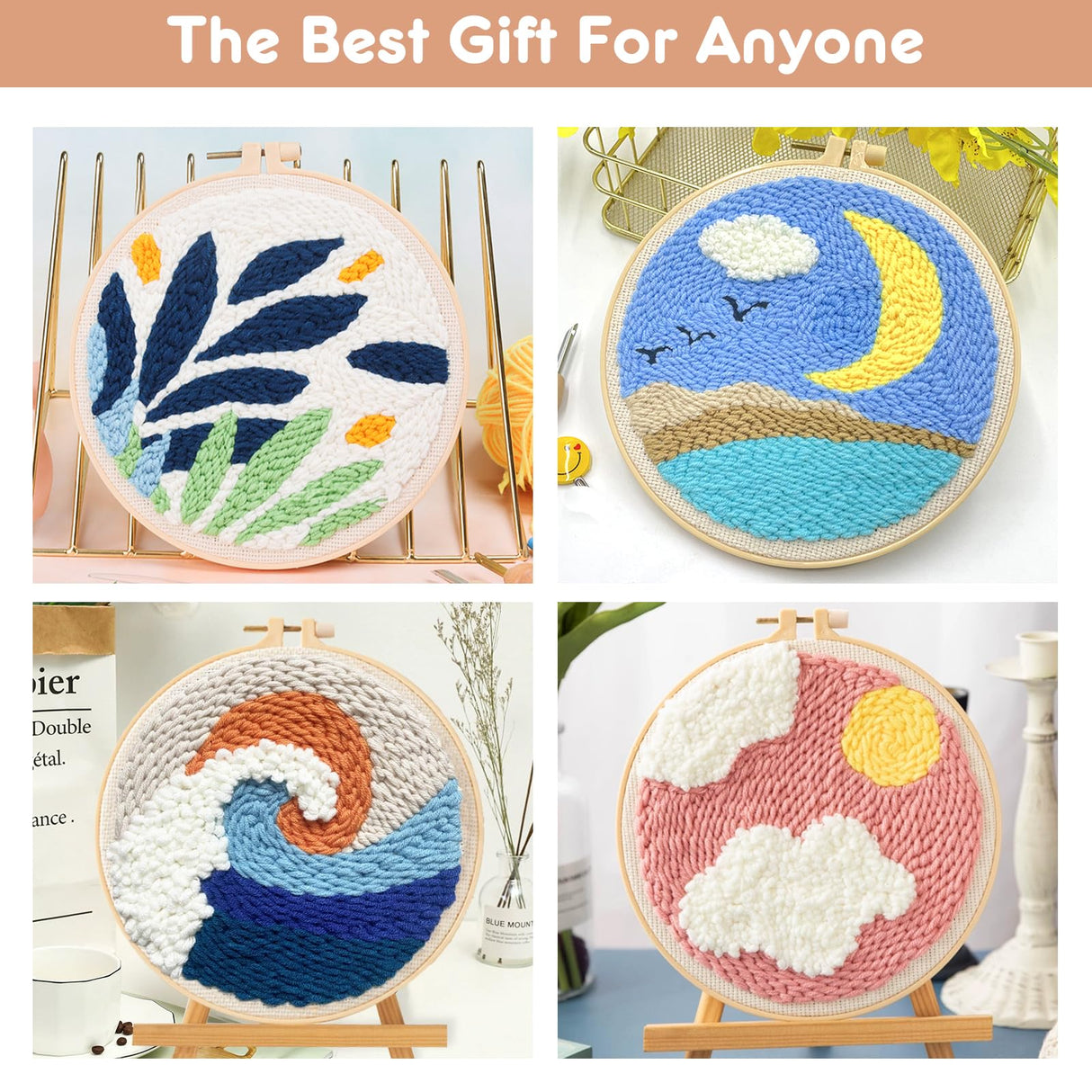 MSDADA 21PC Punch Needle Embroidery Kit - Adjustable Tool, Wooden Handle Pen, Hoops, Cloth, Big Eye Needles, Threaders (Pink) MSDADA