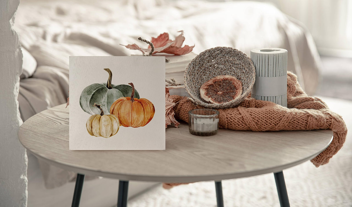 KEUSPI Fall Pumpkin Desk Decor,Farmhouse Pumpkin Fall Harvest Wood Sign Plaque,Fall Signs,Boho Fall Pumpkin Home Farmhouse Decor (orange2), 5x5inch KEUSPI