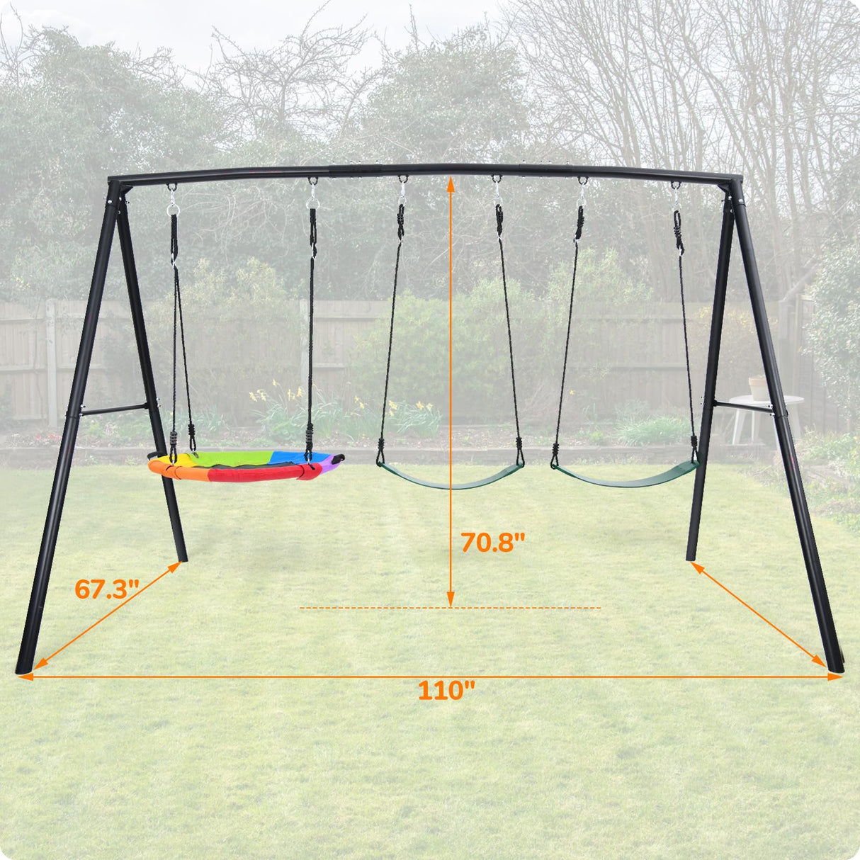 Hapfan 500lb Heavy Duty Metal Swing Sets for Backyard with Saucer Swing, Kids Triple Outdoor Swingset, Easy to Assemble Hapfan