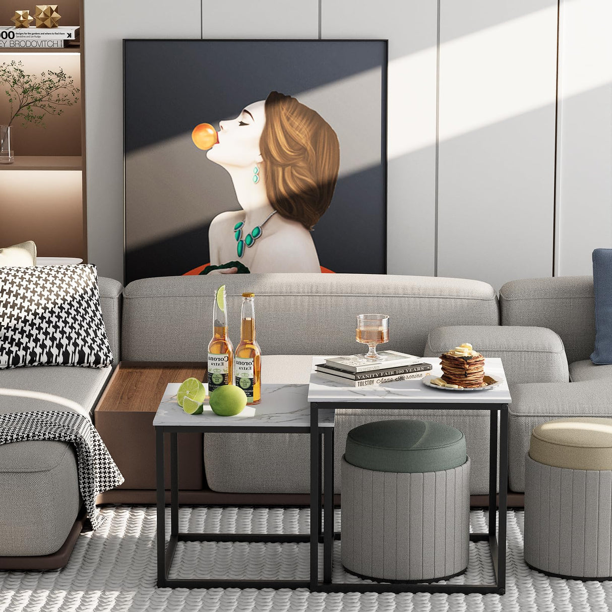 VILAWLENCE Coffee Table Set of 2, Modern Black Wooden Side Table, Metal Frame Square End Table, Center Tables,Nesting Coffee Table for Living Room,Bedroom and Small Spaces VILAWLENCE