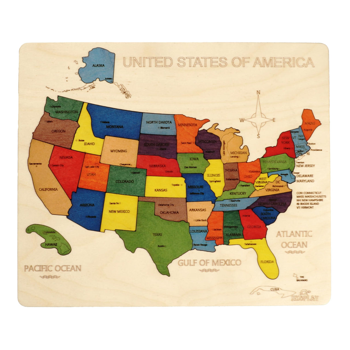 USA Map Wooden Jigsaw Puzzle for Kids | 44 Puzzle Pieces | Learning & Educational Toy Gift for Boys & Girls Ages 3 Years and Above Ekoplay