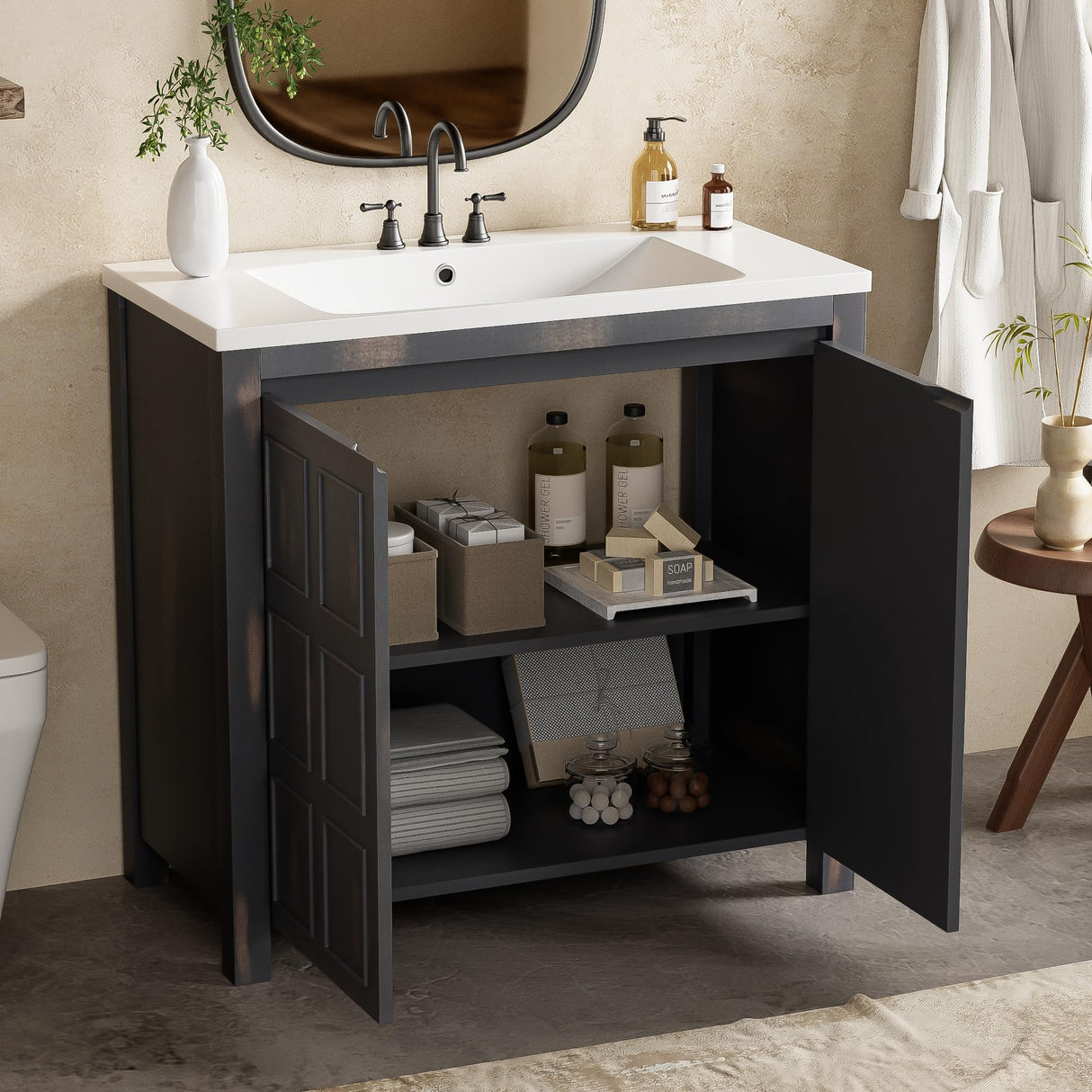 LUMISOL 36" Bathroom Vanity with Sink Combo, Modern Single Bathroom Vanity with 2 Soft-Closing Doors, Adjustable Shelf, Freestanding Bathroom Storage Cabinet with Undermount Sink, Espresso LUMISOL