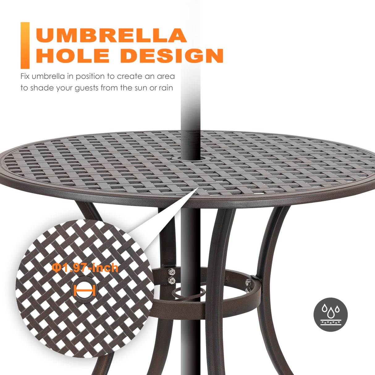 NUU GARDEN 5 Piece Outdoor Patio Dining Set, All-Weather Round Cast Aluminum Dining Table with 1.97" Umbrella Hole and Outdoor Patio Dining Chairs for Patio, Garden, Backyard, Balcony, Bronze NUU GARDEN