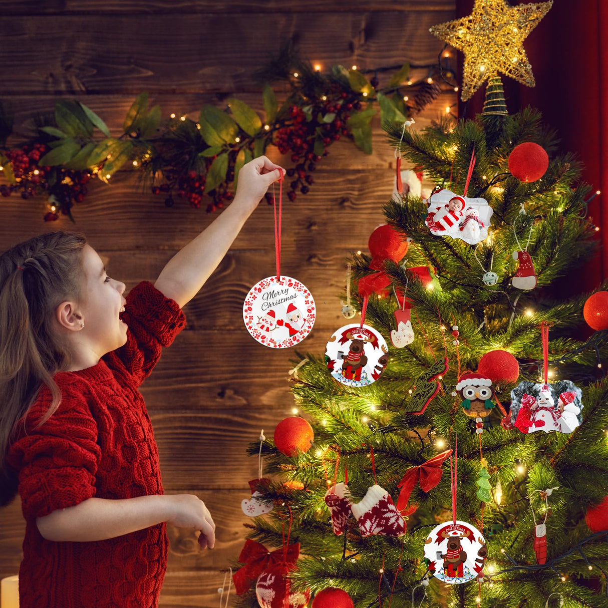 Jenaai 48 Pcs Sublimation Ornament Blanks MDF Personalized Sublimation Pendant Blank DIY Sublimation Blanks Christmas Hanging Ornament with Rope for Wedding Party Home Decor (3.15 Inch) Jenaai