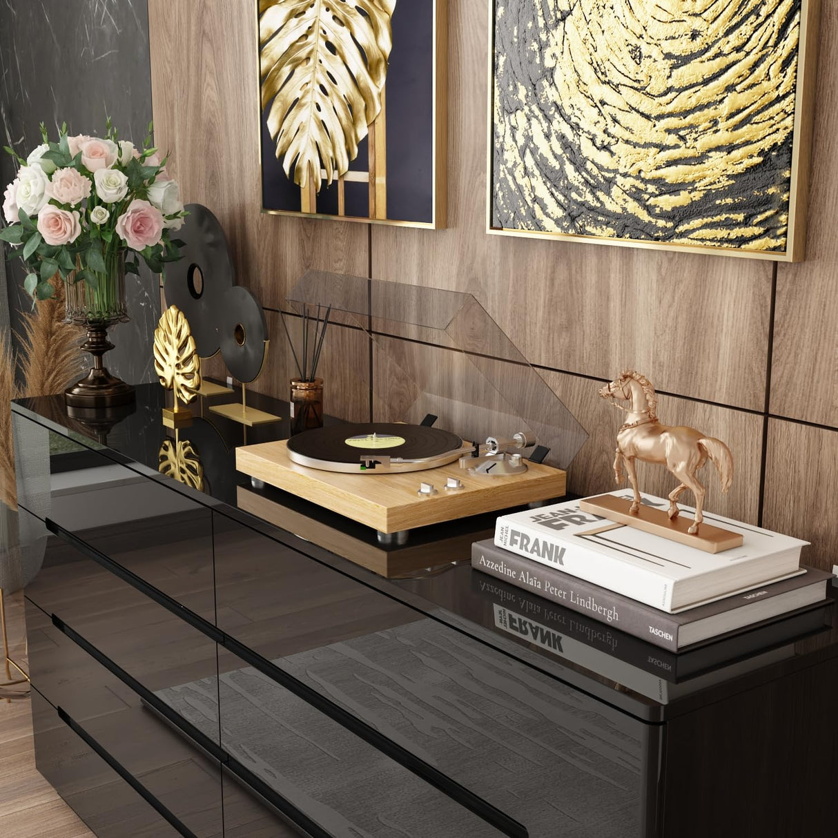 Homsee Large 8 Drawer Double Dresser with LED Light, Modern Dresser Chest of Drawers with High Gloss Surface for Bedroom, Black (63”W x 15.7”D x 30.9”H) Homsee