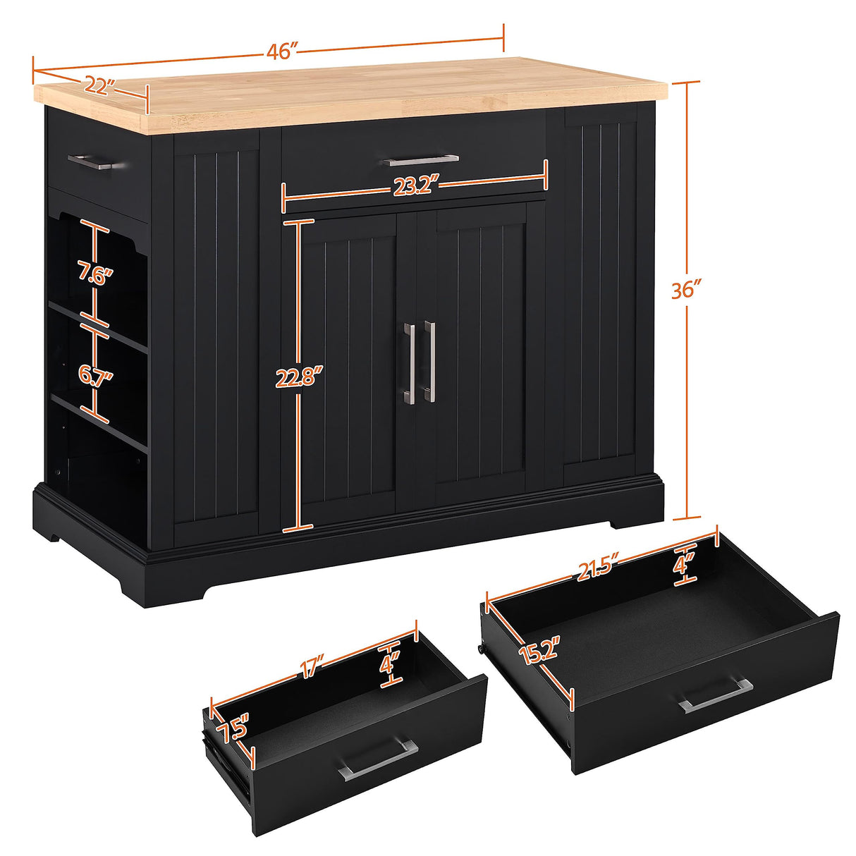 Yaheetech Kitchen Island on Hidden Wheels, Rolling Kitchen Cart with Thicker Rubberwood Top & 3 Drawers & Open Shelves, Storage Cabinet with Yaheetech