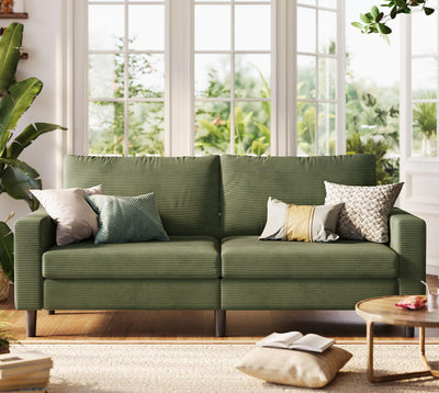 LINSY Modern Loveseat Sofa Couches for Living Room, Comfy Corduroy Sofa, Adjustable Seat Depth, Extra Deep Seats, Solid Wood Frame, Removable Cover, Love Seat Couch for Small Spaces (79inch, Green)