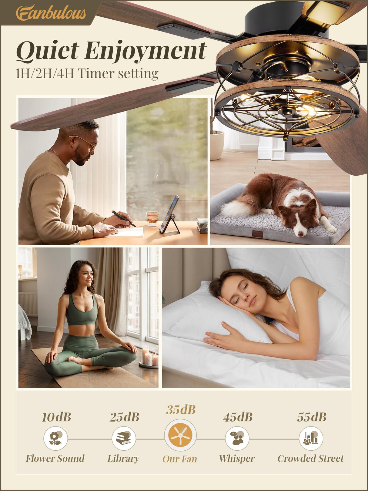 52 Inch Farmhouse Ceiling Fan with Light and Remote, Black Industrial Caged Flush Mount Ceiling Fans with 6 Speed Reversible Motor and Dual Finish 5 Blades, Rustic Ceiling Fan for Living room, Bedroom Fanbulous