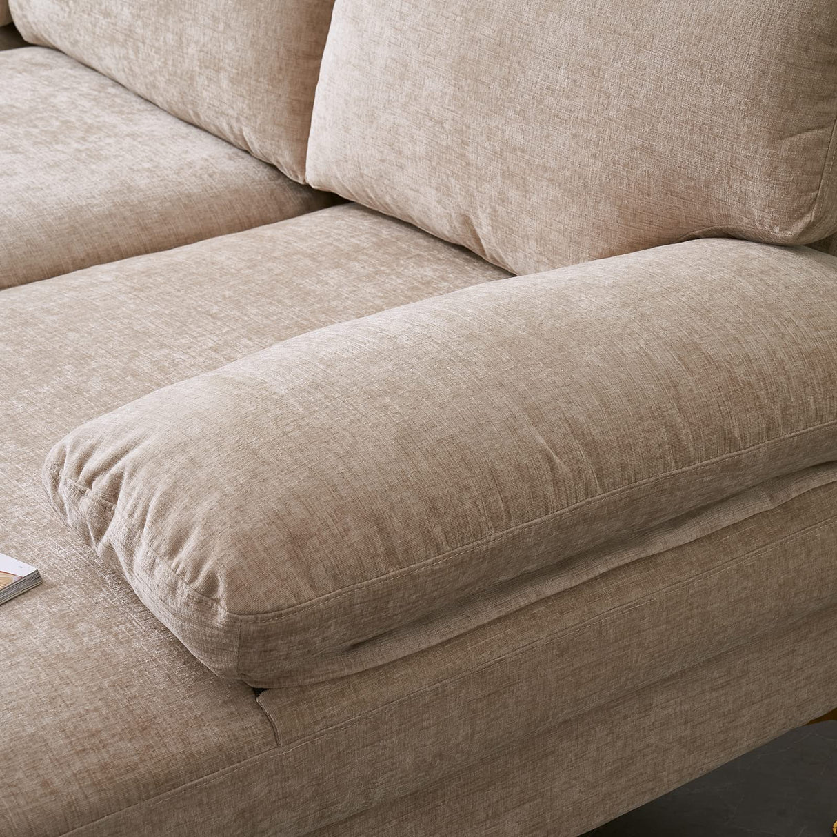 Karl home Convertible Sectional Sofa 110" U-Shape Sofa Couch 4-Seat Couch with Chaise ChenilleFabric Upholstered for Living Room, Apartment, Office, Camel Karl home