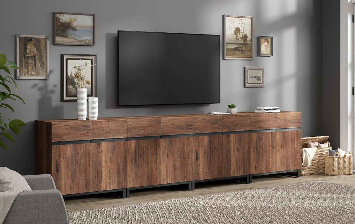 WAMPAT Modern TV Stand for TVs up to 120 inch, 4 in 1 Entertainment Center TV Console with Adjustable Shelves and Metal Base for Living Room,Bedroom,Brown WAMPAT