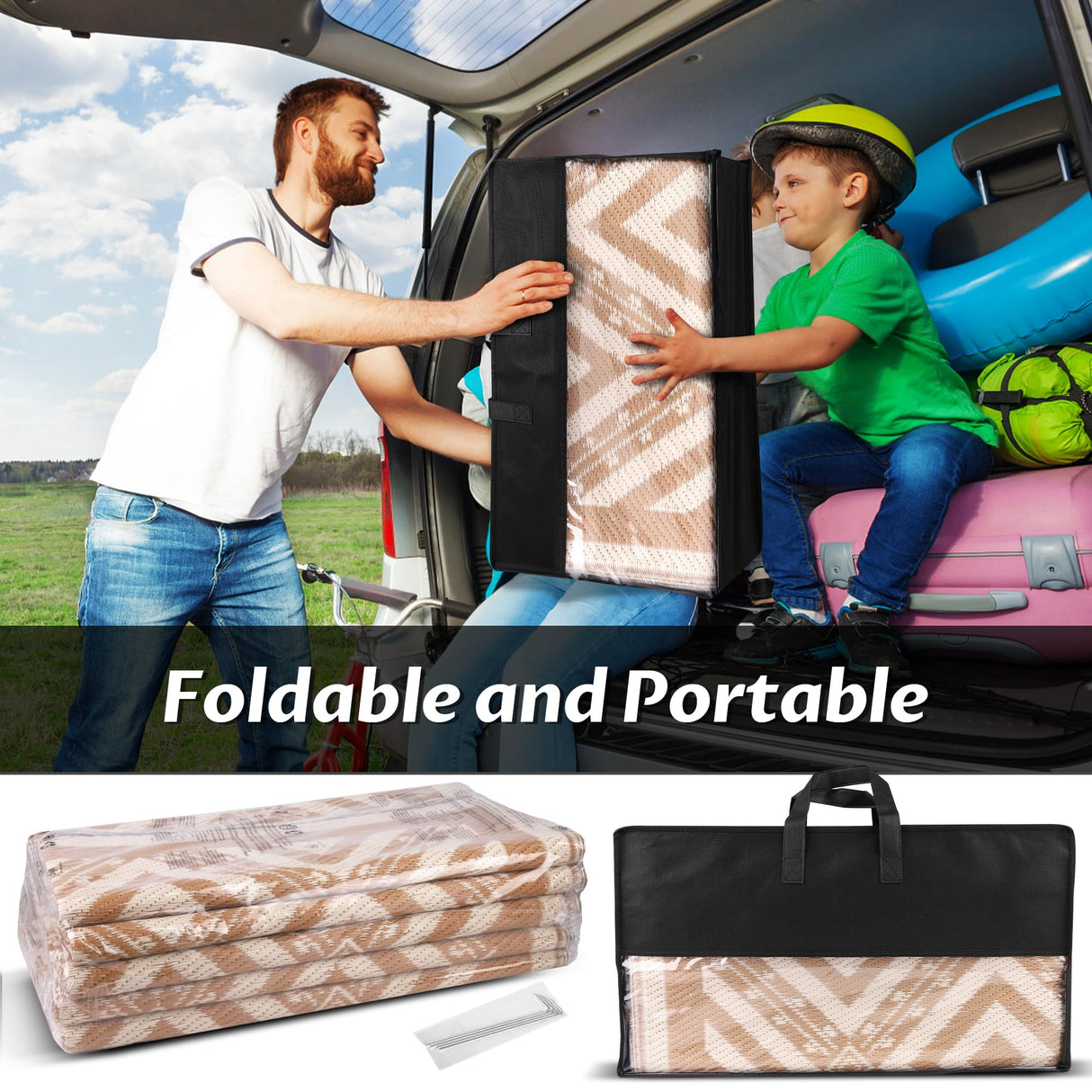 RV Outdoor Rug with Lights 8x10ft, Outdoor Camping Rug, Waterproof, Easy Cleaning, Non Shedding, Foldable and Portable, Reversible Mats for RV, Deck, Beach, Camping, Patio, Picnic (Brown & White) Pafolo