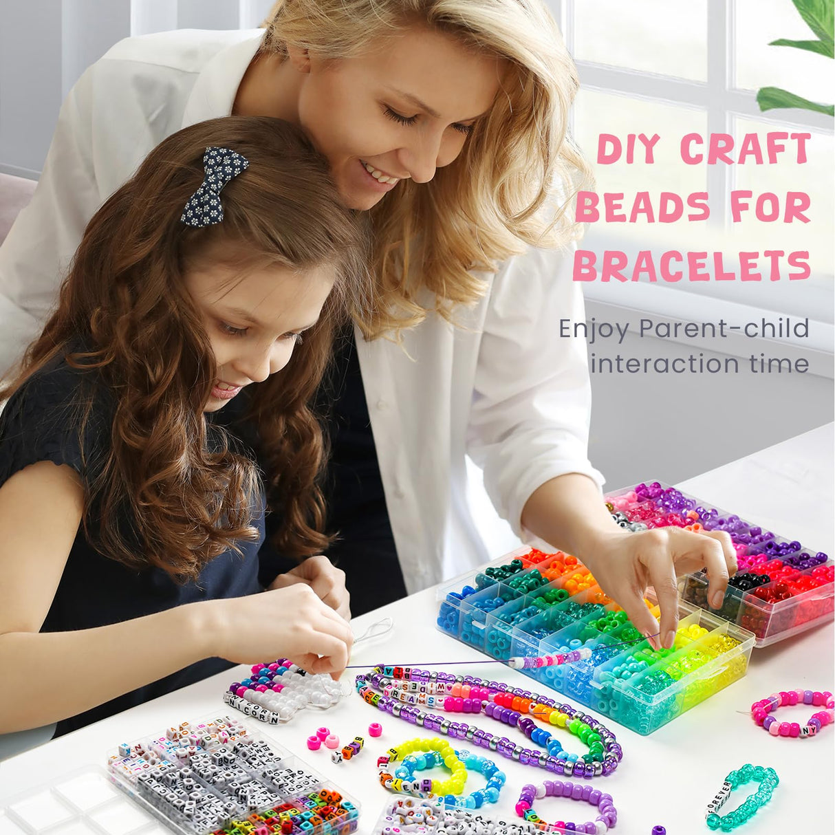 Gionlion 4200Pcs Pony Beads for Bracelet Making Kit, 48 Colors Kandi Beads Bracelet Kit, 2500pcs Rainbow Candy, 1700pcs Friendship Letter Beads with 20 Meter Elastic Strings for Jewelry Making Gionlion