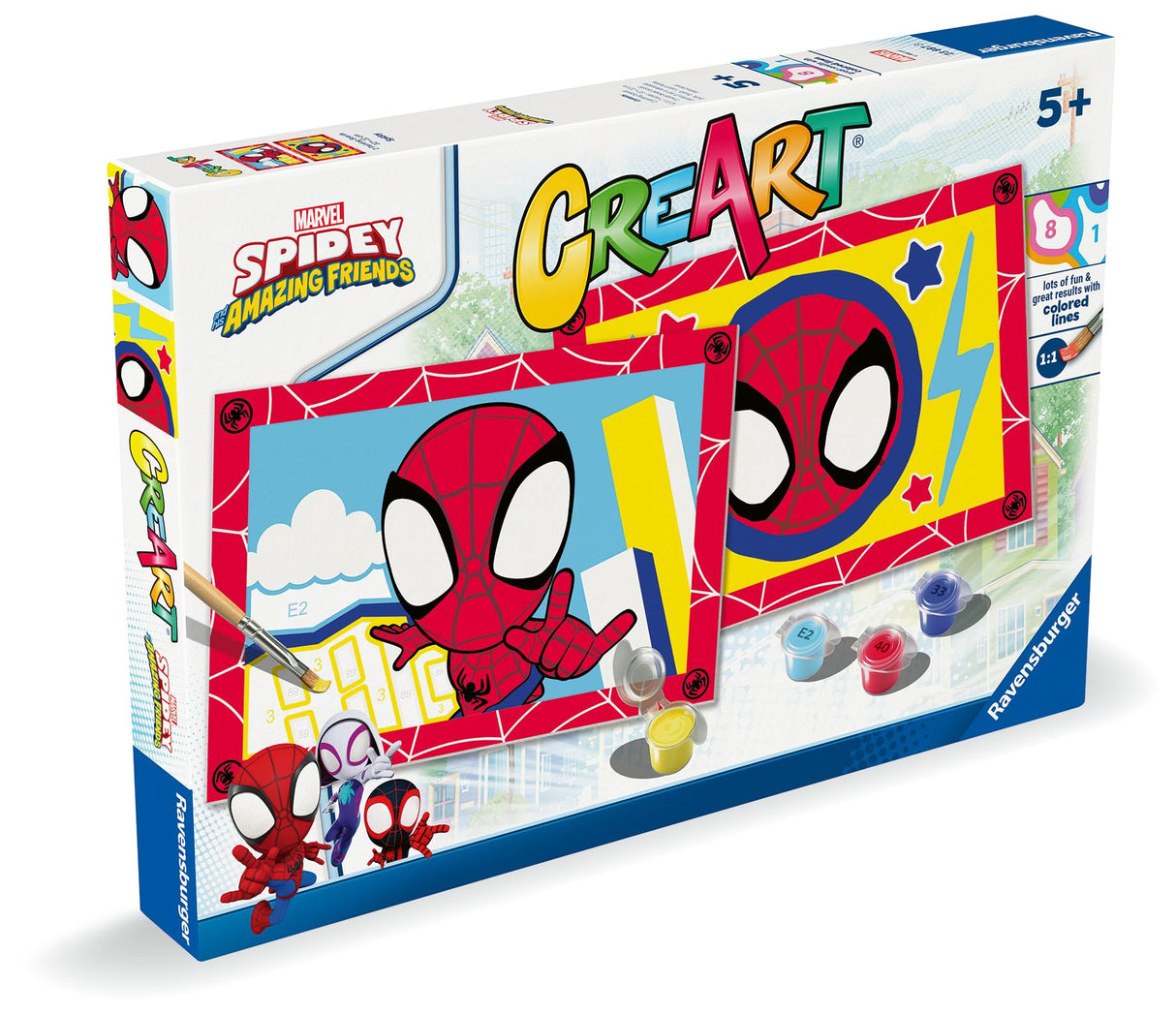 Ravensburger - CreArt Junior Series: Spidey, Paint by Numbers Children, Paint-by-Number Paints, Includes Complete Paint Kit and Frame, For Children 5+ Years, 32x22cm Ravensburger