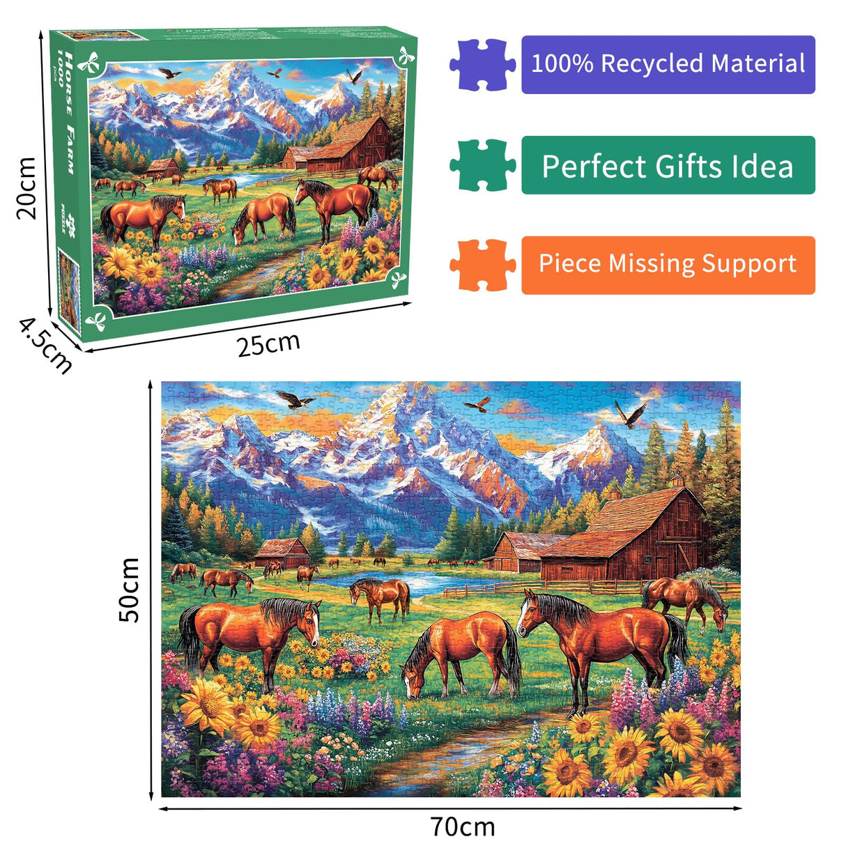 Horse Farm Jigsaw Puzzles 1000 Pieces for Adults Sunflowers Meadow 1000 Piece Jigsaw Puzzles for Adults DKijoys