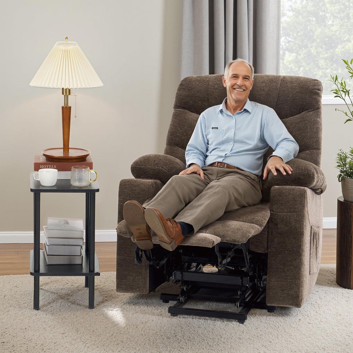 MCombo Power Lift Recliner Chair with Extended Footrest for Elderly People, Fabric 7283 (Brown, Large) MCombo