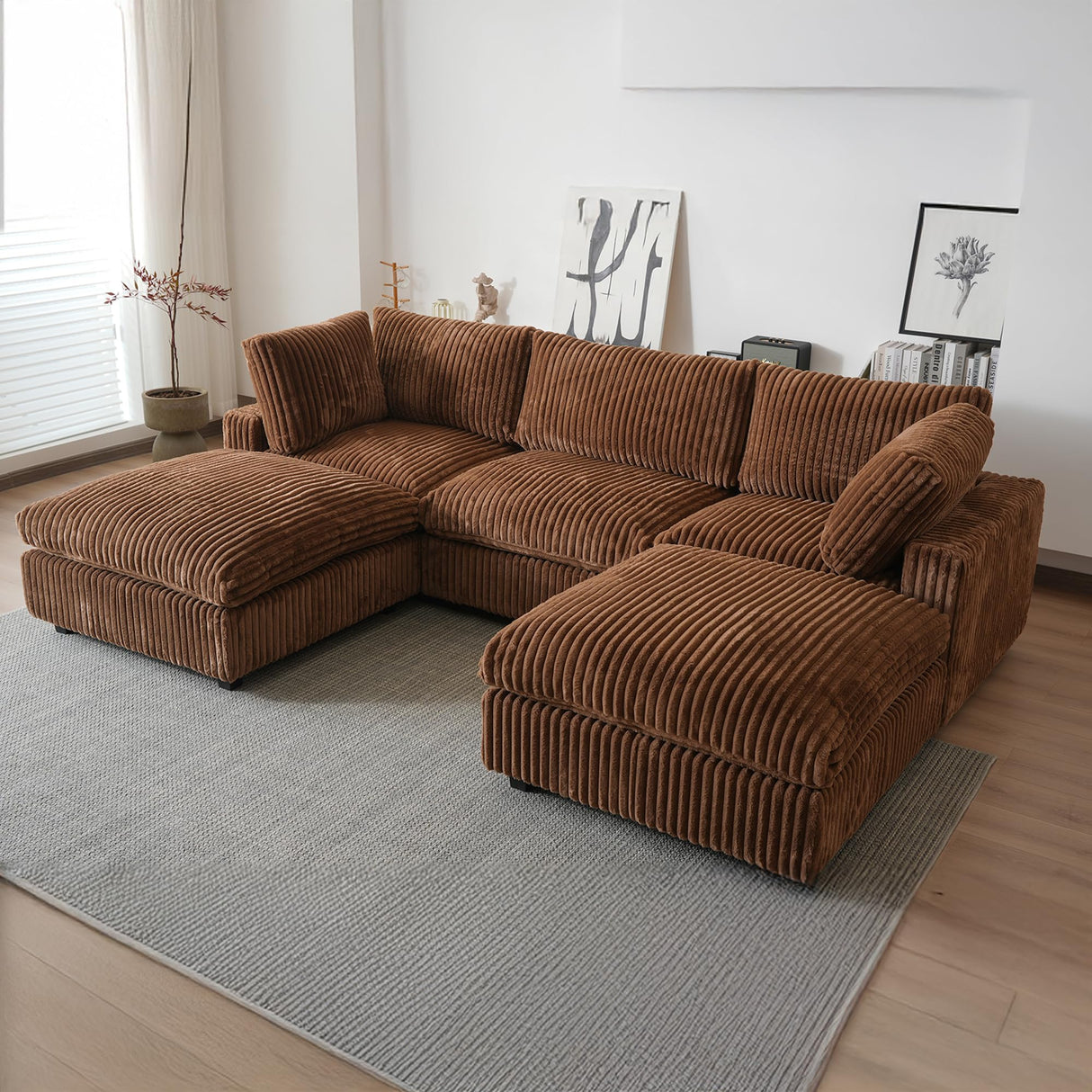 WJShome Cloud Couch Modular Sectional Sofa,118" Oversized U Shaped Couch with Ottoman,5 Seater Convertible Sofa,Comfy Plush Couches for Living Room,Covers Washable&Replaceable (Brown) WJShome