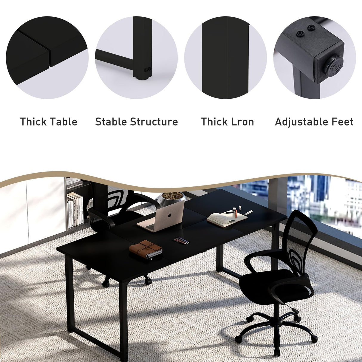 Bonzy Home 12FT Conference Table, Modern Large Meeting Table Office Desks for 16 Person, Long Rectangle Table with Sturdy Metal Frame, 4PCS, 142" D x 64" W x 30" H, Black Bonzy Home