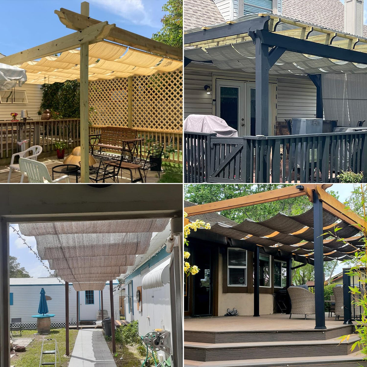 E&K Sunrise 4'Wx16'L Pergola Shade Cover Retractable Canopy Outdoor Wave Sun Shade for Patio Garden Backyard Deck Trellis (Beige) E&K