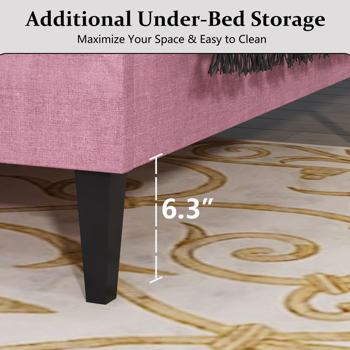 King Size Platform Bed Frame, Fabric Upholstered Bed with Button Tufted Headboard, Adjustable Headboard Design, Easy Assembly, No Box Spring Required, Pink BarnFurin