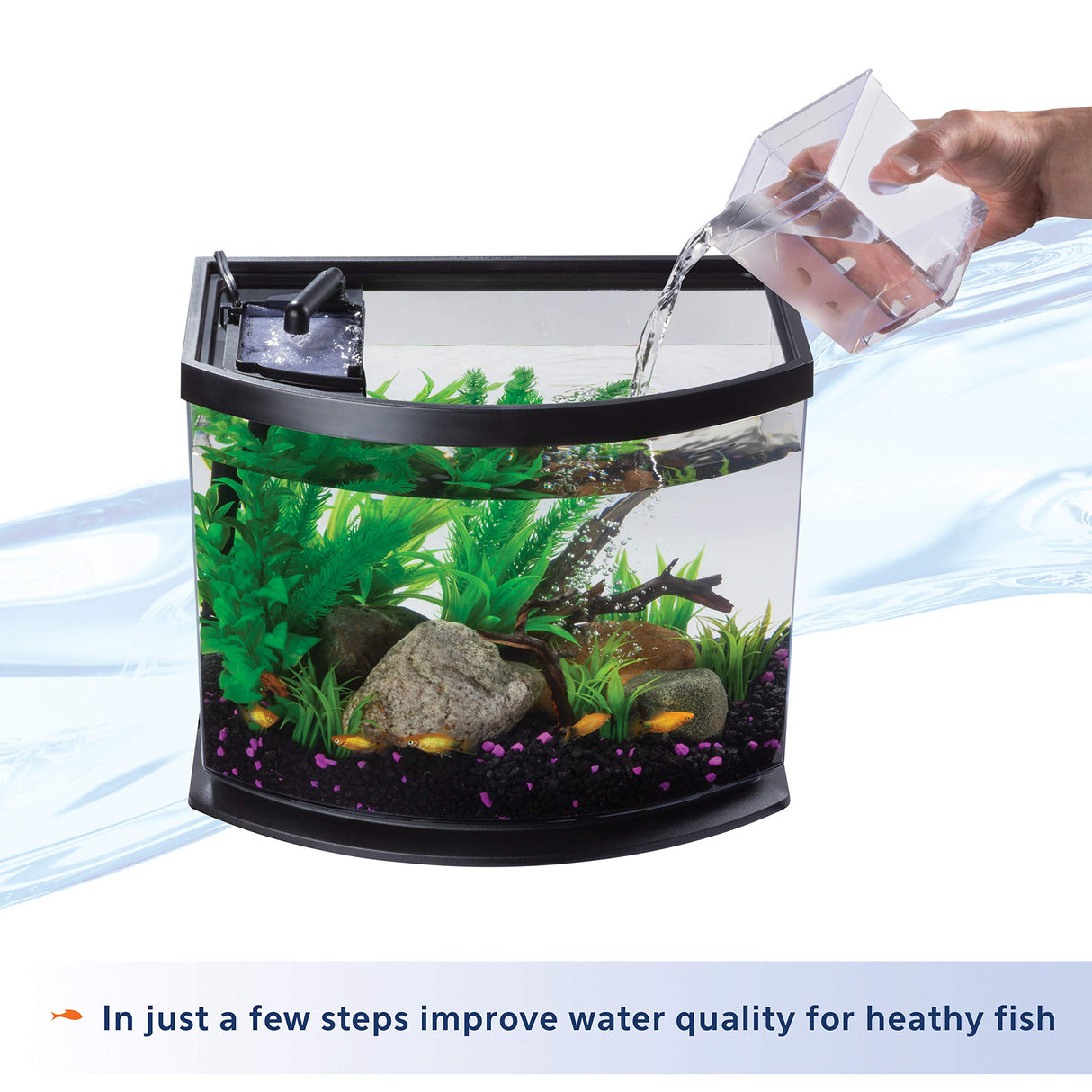 Aqueon LED MiniBow Small Aquarium Fish Tank Kit with SmartClean Technology, Black, 5 Gallon Aqueon
