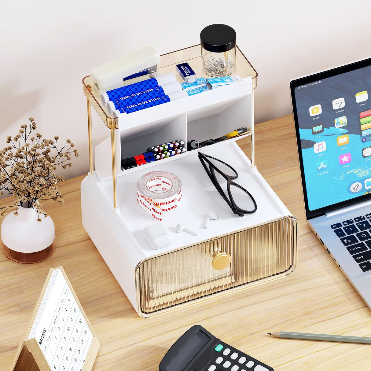 StackHelper 2-Tier 1-Drawer Bathroom Counter Organizer, Multi-Purpose Makeup Organizer Countertop, Ideal for Present, Easy to Install, Suitable as Bathroom Organizers and Storage, Amber StackHelper