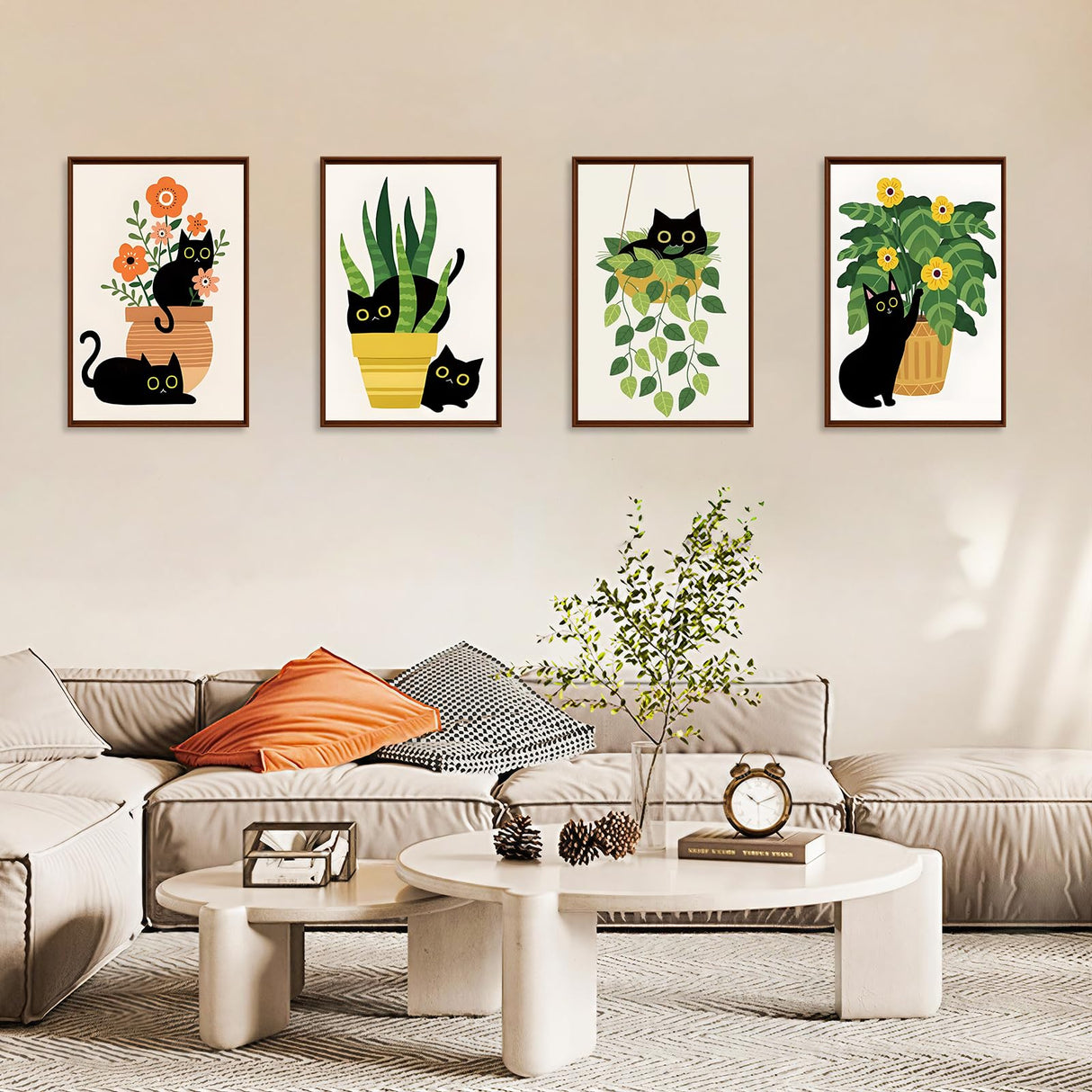 4 Pack Paint by Numbers Kit for Adults with Frame Cat, Framed Paint by Number for Adults Beginner with Wooden Easel, Green Plant DIY Painting by Numbers Canvas Framed for Home Decor 8 x 12 Inch Okarina