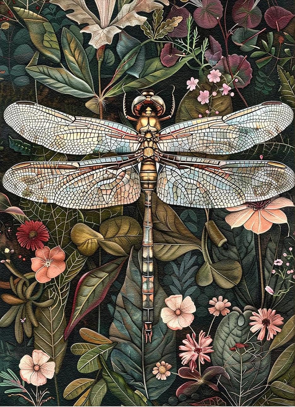 AIBOERL Retro Dragonfly Diamond Art Kits for Adults,Dragonfly 5D Diamond Painting Kits for Adults Beginners, DIY Full Round Drill Diamond Dot Painting Gem Art Kits for Adult, Home Wall Decor 12x16Inch AIBOERL