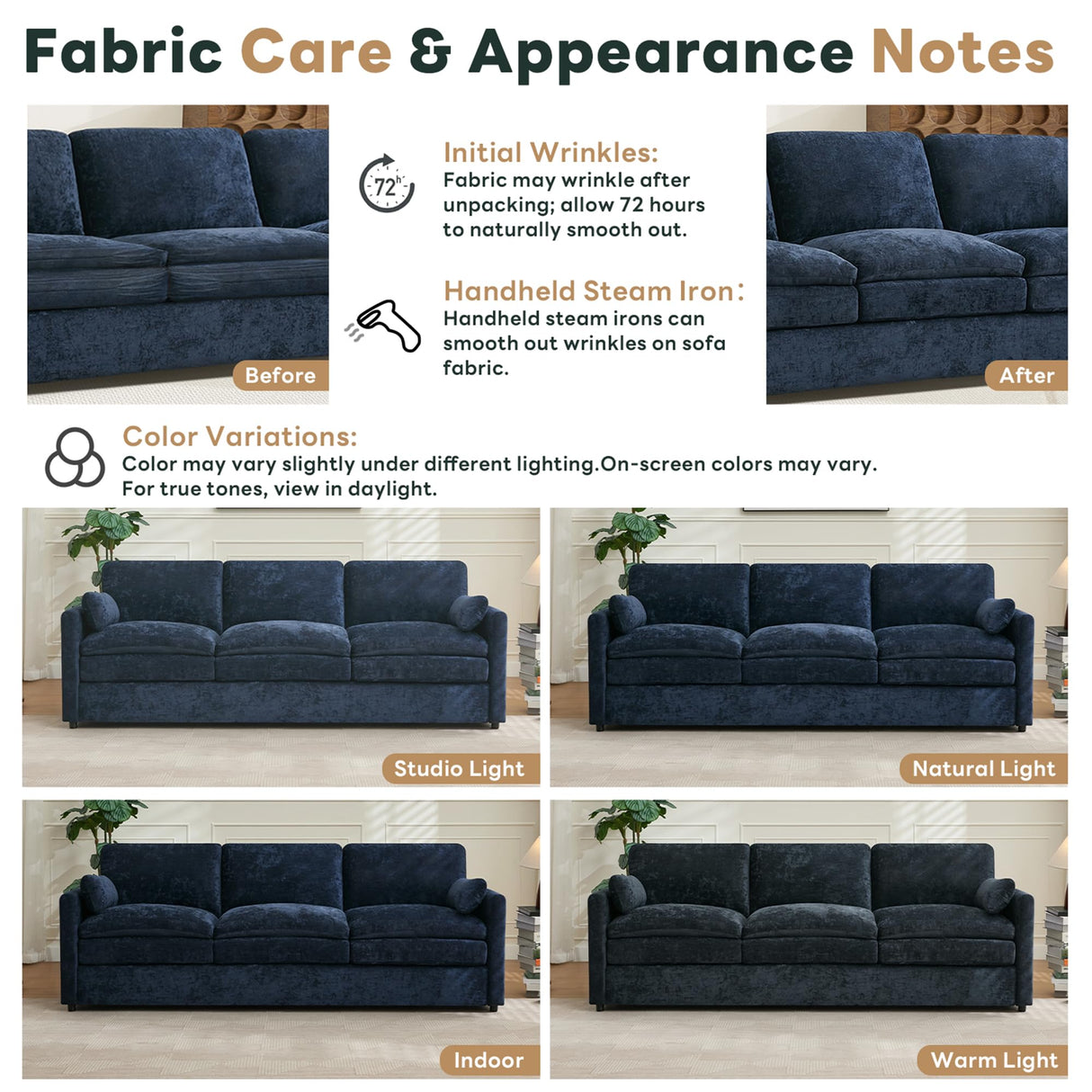 Tbfit 89" Cloud Modern Sofa, Comfy 3-Seater Couch w/Pillows, Pocketed Spring Seats, Plush Foam Cushions, Chenille Fabric Removable Cover, Soft Upholstered Living Room Furniture Home Apartment, Blue Tbfit