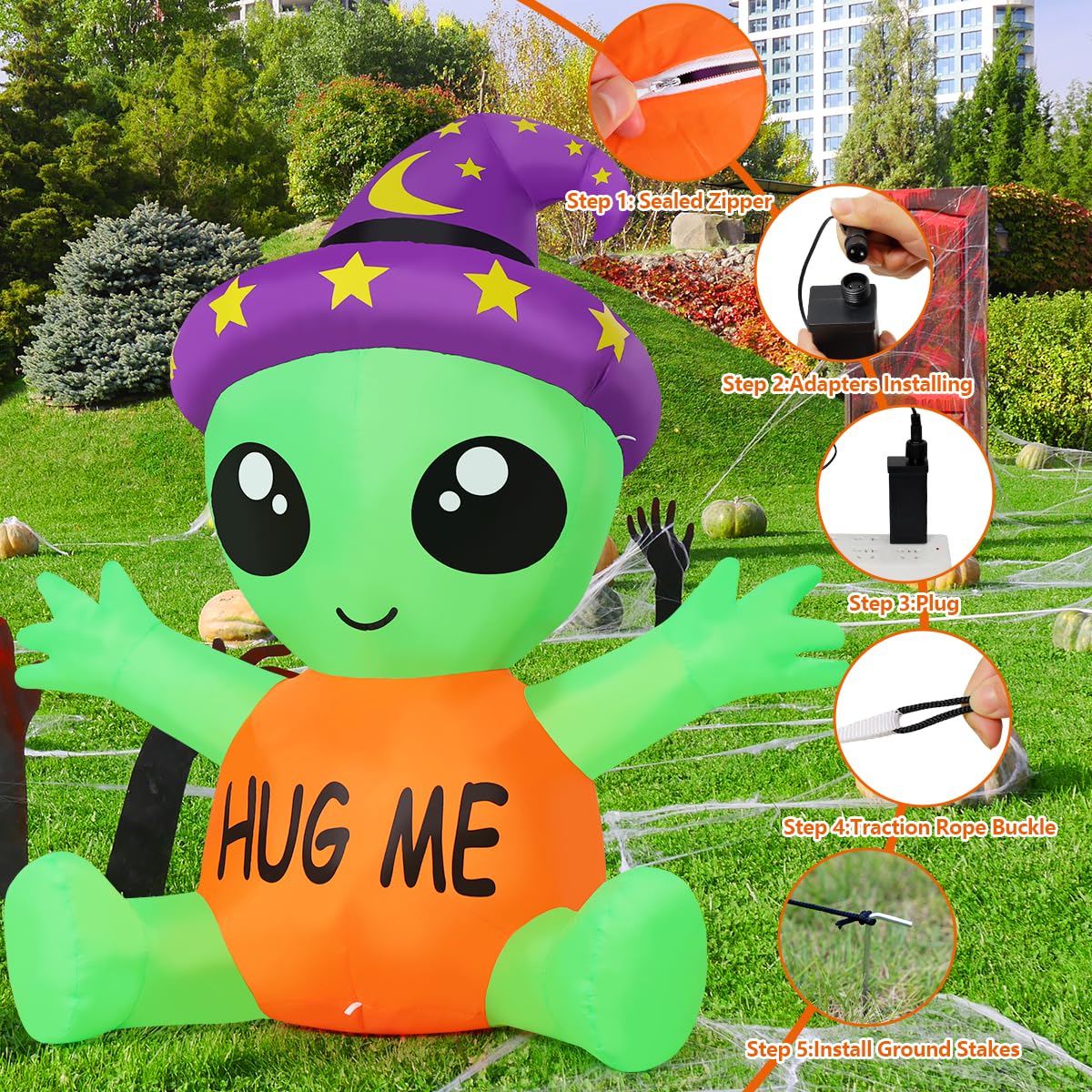 COMIN 5 FT Halloween Inflatables Alien Baby Outdoor Decorations Blow Up Yard with Built-in LEDs for Indoor Party Garden Lawn Decor COMIN