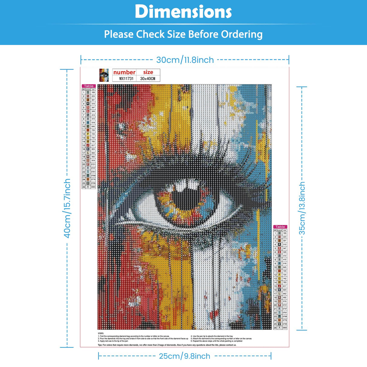 KEYIFA 5D Diamond Art Eye, DIY Diamond Painting Kits for Adults, Round Full Drill, Abstract Diamonds Dots Mosaic Painting, Crystal Gem Arts Craft for Home Wall Decor 12x16 in KEYIFA